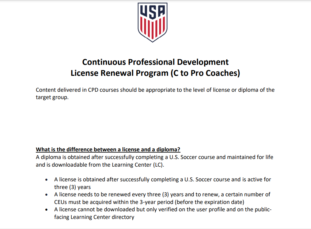 U.S. Soccer Launches C Continuous Professional Development and License Renewal Programs for Coaches