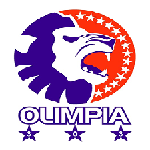 Logo for OLIMPIA soccer club featuring a roaring blue lion, red crescent with stars, and bold typography.