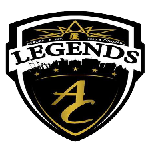 Shield logo for Legends AC featuring the Eye of Providence, city skyline, five stars, and gold “AC” initials.