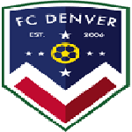Shield logo for FC Denver featuring a yellow soccer ball, five stars, red and white chevrons, and “EST. 2006” text.
