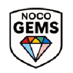 Shield logo for NOCO GEMS featuring multicolored diamond segments and bold uppercase text.